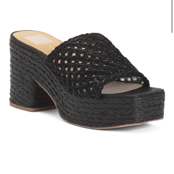 NEW Dolce Vita Lisha Onyx Raffia Black Woven Slip-On Platform Sandals Size 9.5 - Picture 1 of 10